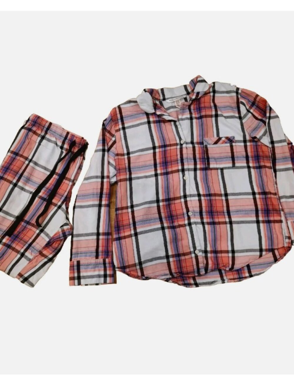 Victoria's Secret Pink Plaid Pajamas 2-Piece Set Size Large Long Sleeve & Pants